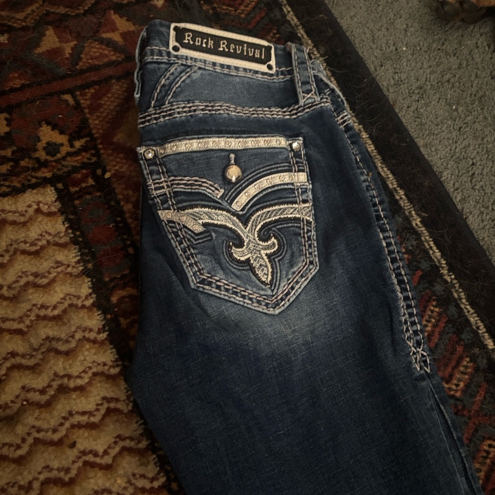 Rock Revival Dark Blue Denim with Silver Stitching